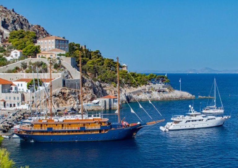 M/S Galileo moored in a Greek island harbour
