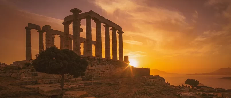Temple of Poseidon at Cape Sounion at sunset