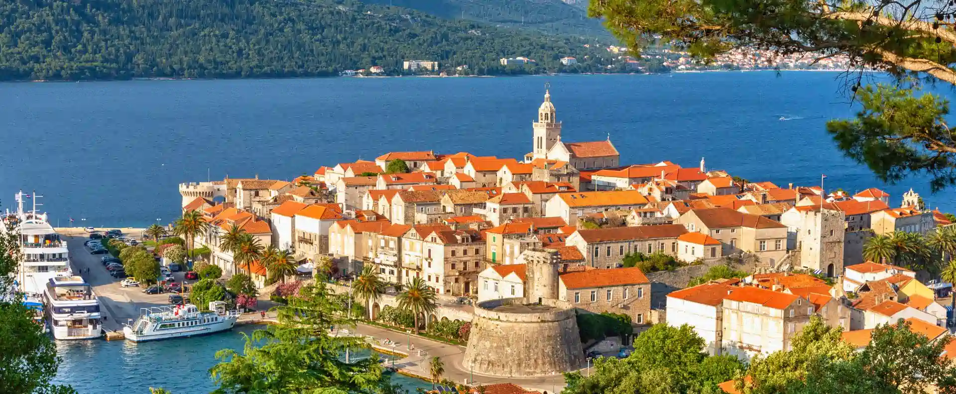 Korčula Old Town viewed from above during an Adriatic Sea cruise along the Croatian coast Korčula Old Town viewed from above during an Adriatic Sea cruise along the Croatian coast
