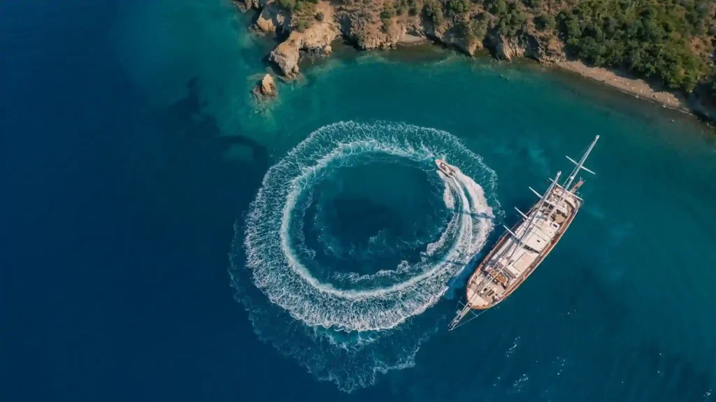 A gulet on a coastal cruise