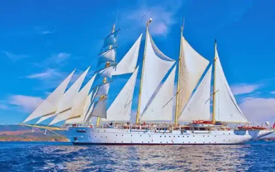 Star Flyer tall ship under full sail in the Mediterranean during a Star Flyer Cruise.