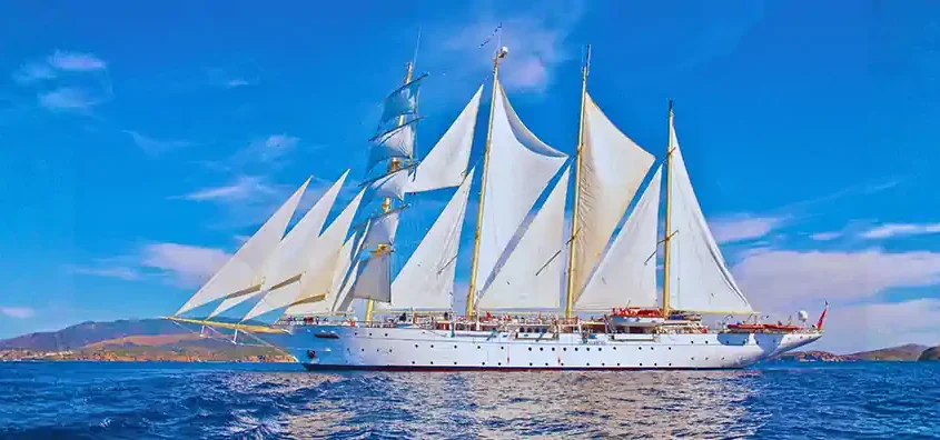 Star Flyer tall ship under full sail in the Mediterranean during a Star Flyer Cruise.