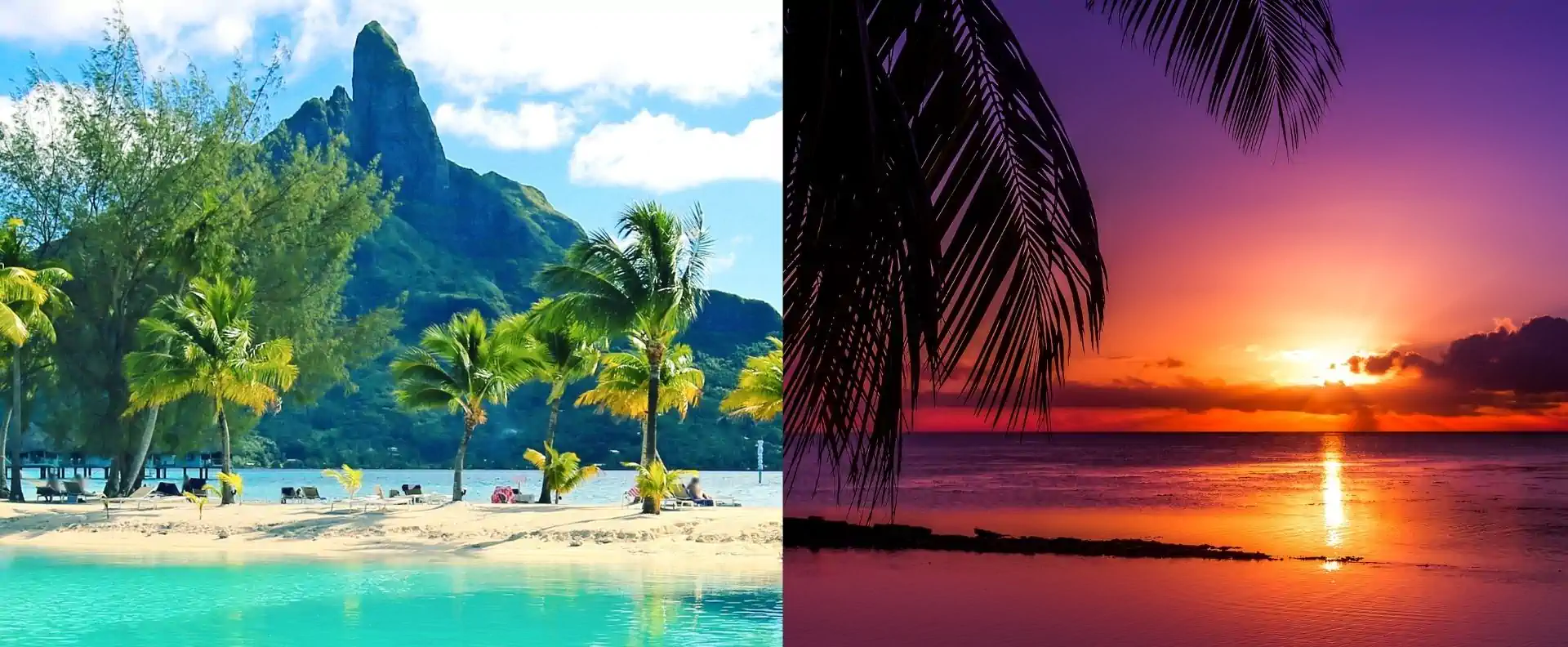 French Polynesia cruise destination with a turquoise lagoon, palm trees, volcanic peaks and sunset views