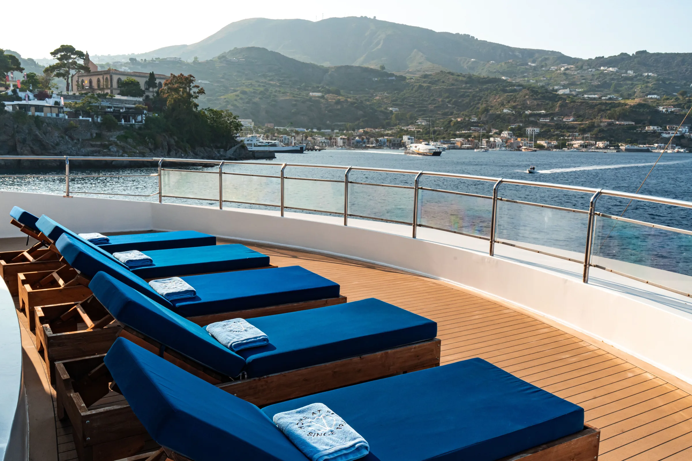 Sun loungers on Variety Voyager off Lipari